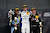 Das Podium der GT4-Klasse nach dem ersten GT Sprint-Rennen auf dem Nürburgring: P1 für Julian Hanses (Mitte), P2 für Lucas Mauron (links) und P3 für Luca Arnold - Foto: Alex Trienitz